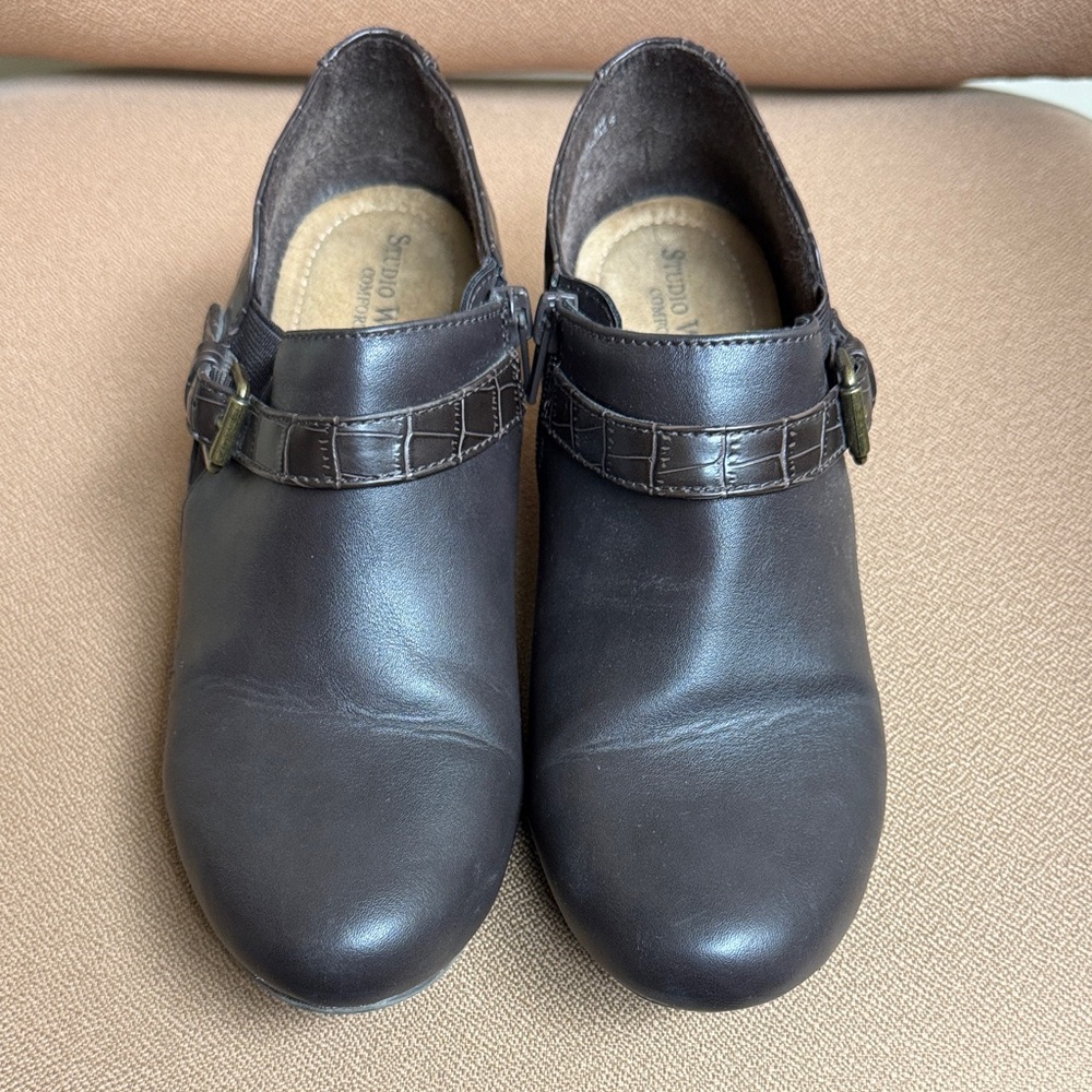 Studio Works Brown Leather Slip-On Shoes